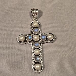 Nicky Butler Silver and Pearl Cross Necklace